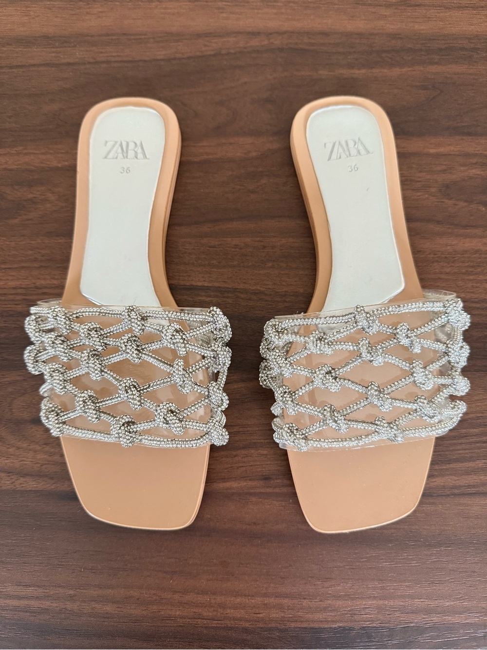 Zara crystal knots flats open toe slip on size 6